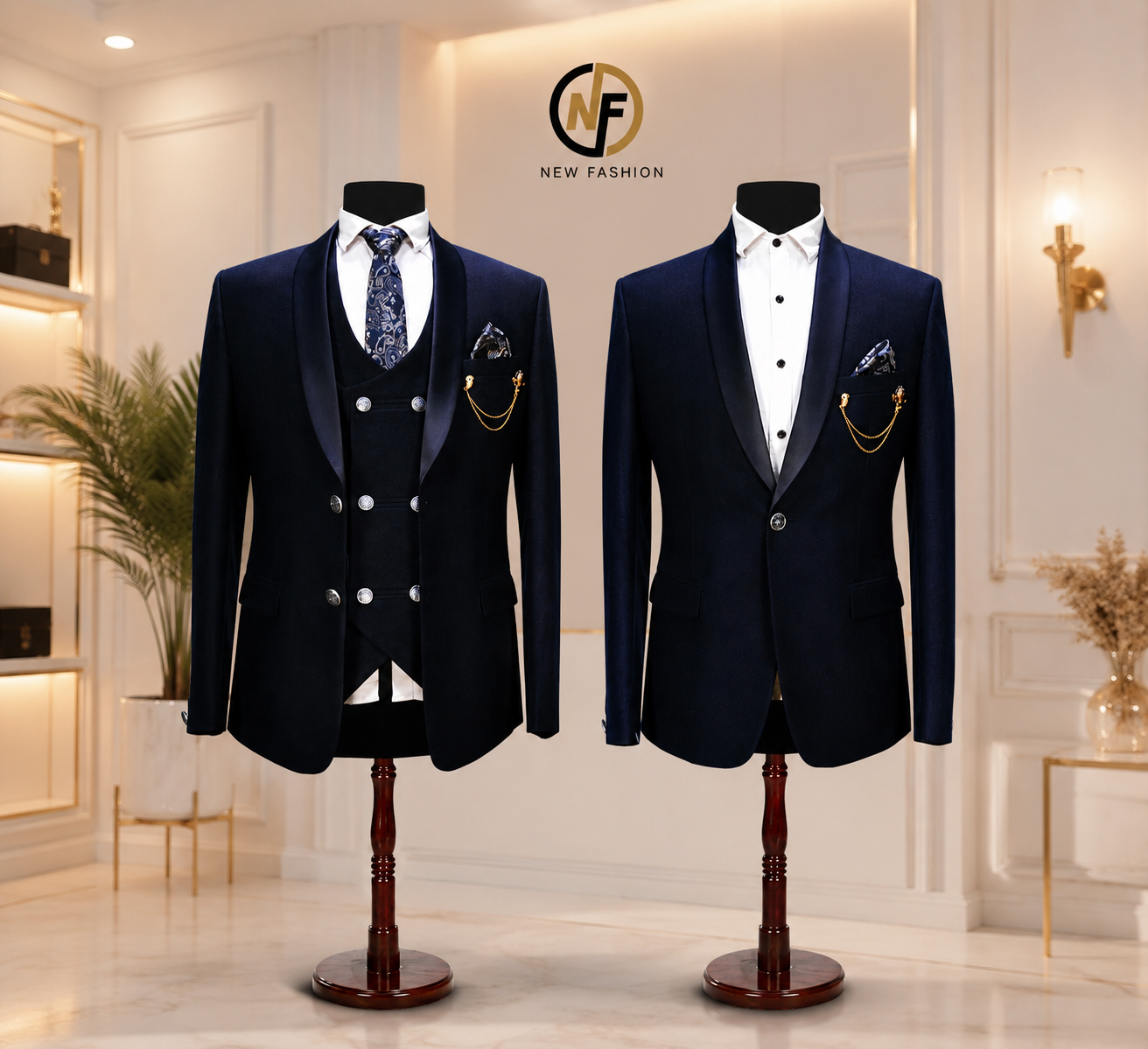 Premium Navy Blue 3-Piece Slim Fit Suit for Men | Wedding, Reception & Formal Wear