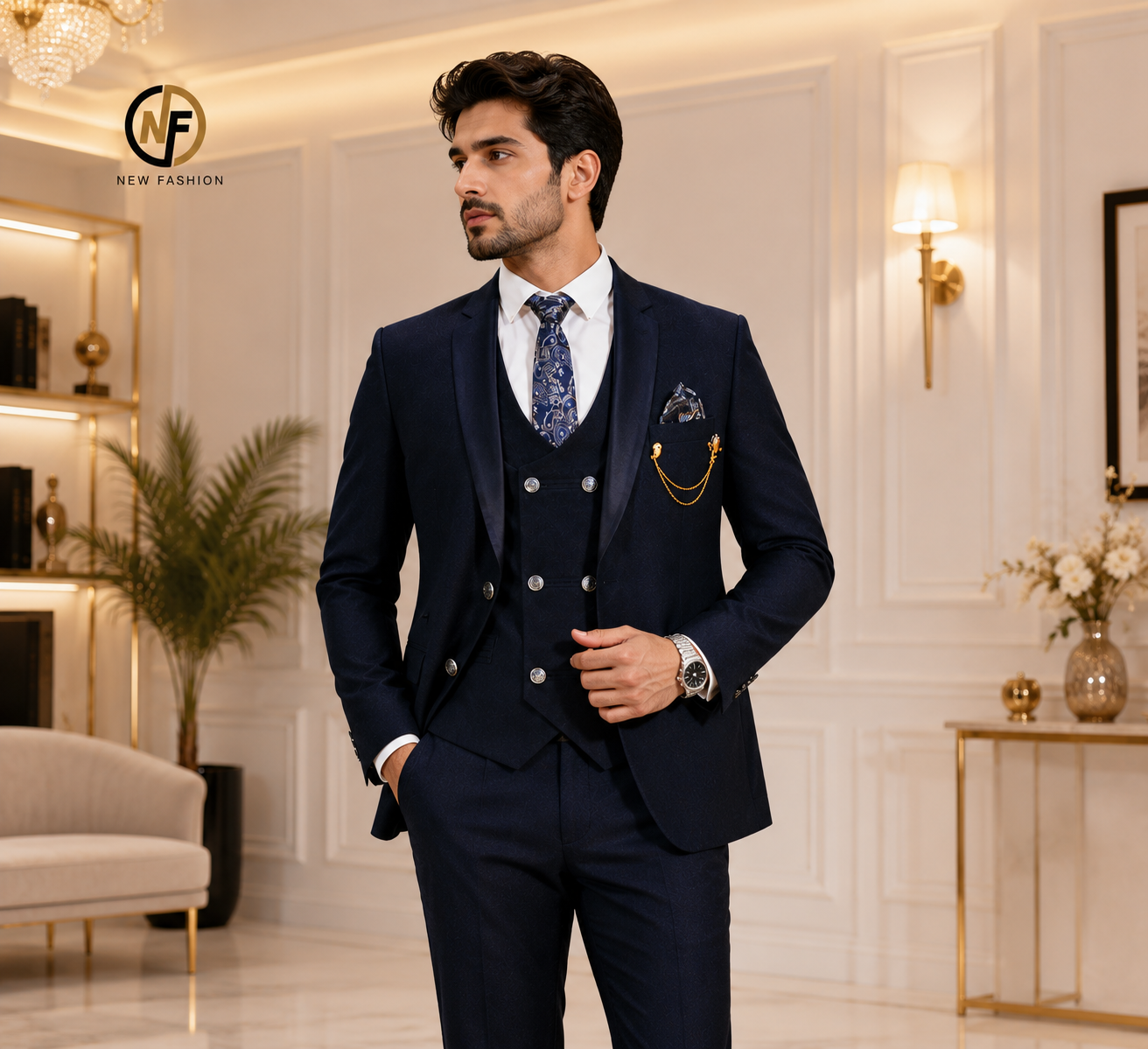 Premium Navy Blue 3-Piece Slim Fit Suit for Men | Wedding, Reception & Formal Wear