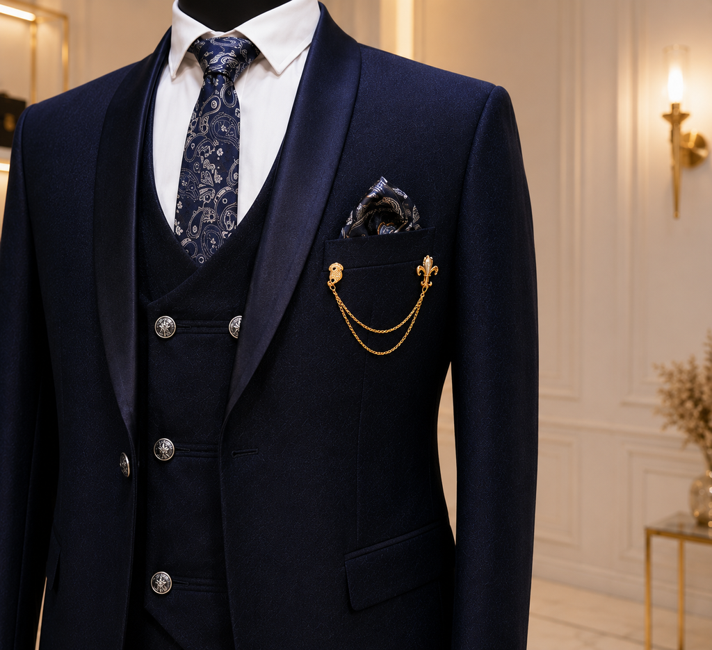 Premium Navy Blue 3-Piece Slim Fit Suit for Men | Wedding, Reception & Formal Wear