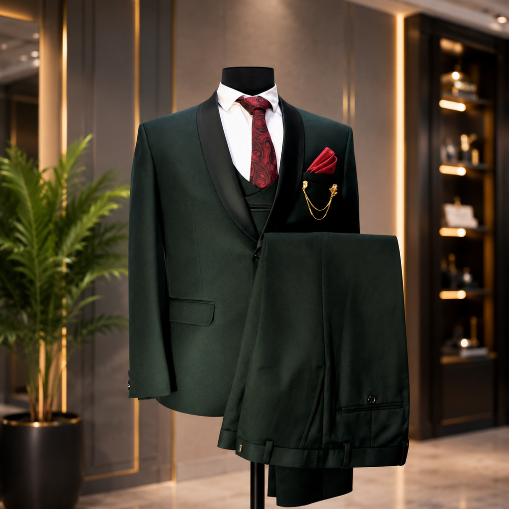 Premium Dark Green 3-Piece Slim Fit Suit for Men | Wedding, Reception & Formal Wear