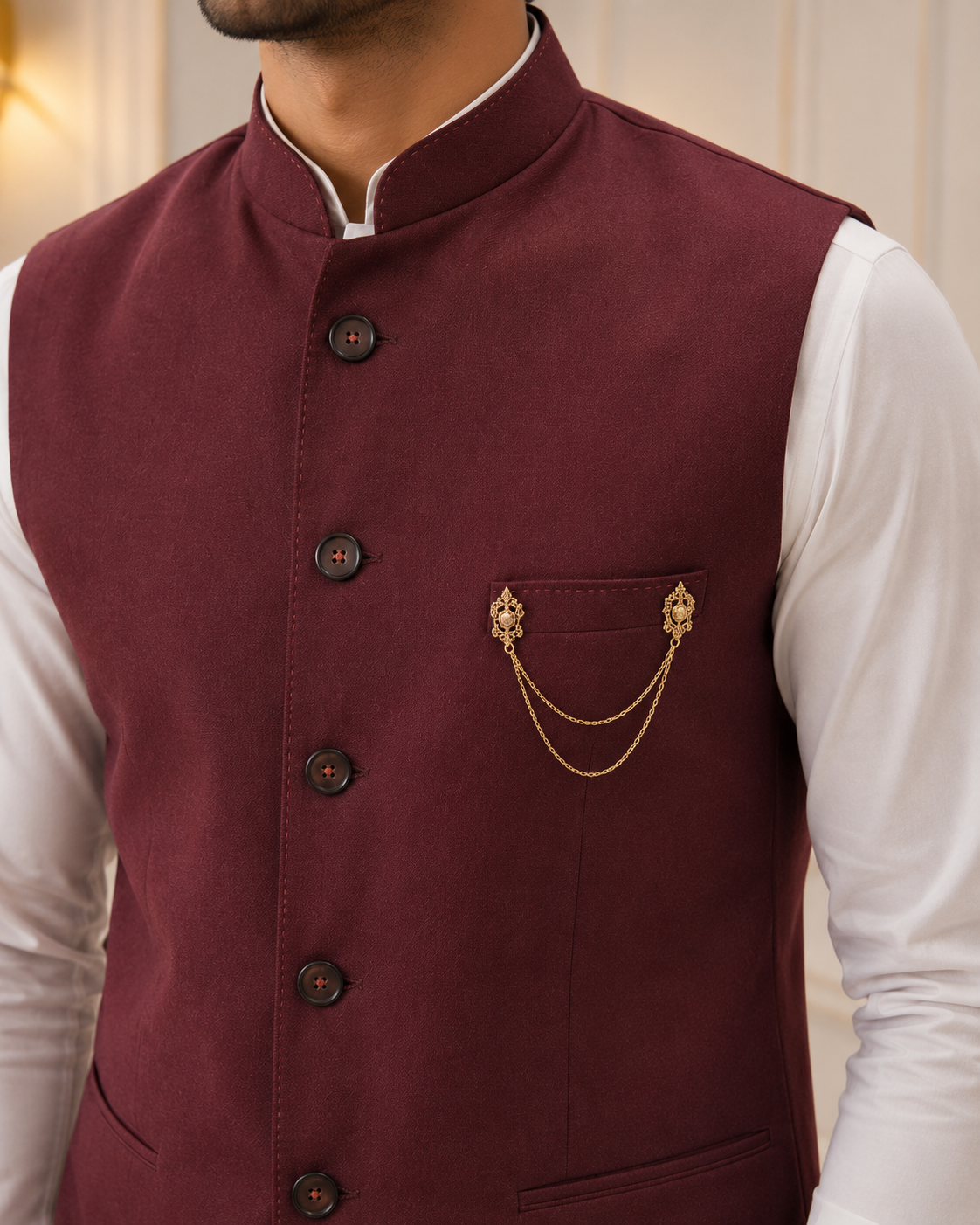 Premium Maroon Nehru Jacket for Men | Slim Fit Wedding, Party & Festive Ethnic Waistcoat
