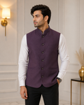 Premium Dark Plum Nehru Jacket for Men | Slim Fit Wedding, Party & Festive Ethnic Waistcoat