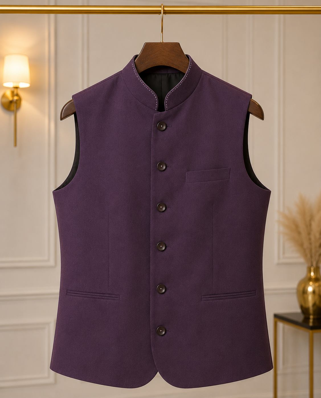 Premium Dark Plum Nehru Jacket for Men | Slim Fit Wedding, Party & Festive Ethnic Waistcoat