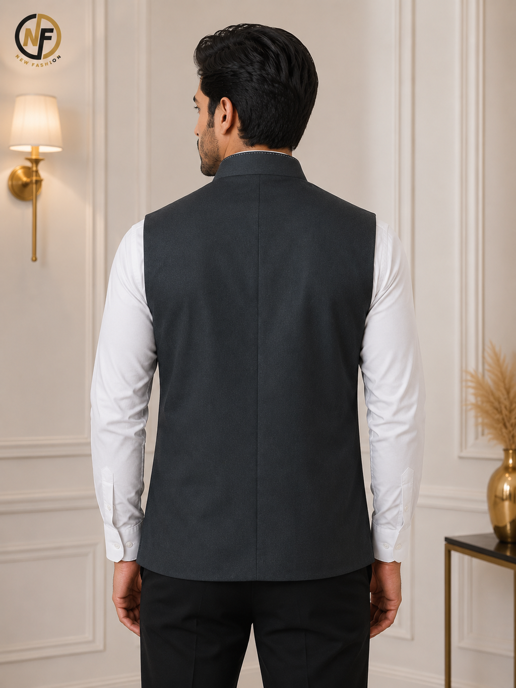 Premium Men's Charcoal Grey Slim Fit Nehru Jacket | Mandarin Collar Ethnic Waistcoat for Wedding, Festive & Party Wear