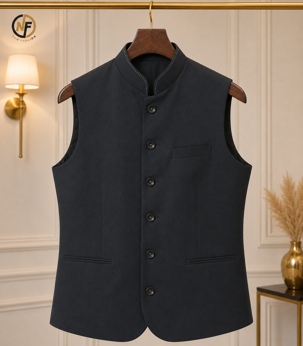 Premium Men's Charcoal Grey Slim Fit Nehru Jacket | Mandarin Collar Ethnic Waistcoat for Wedding, Festive & Party Wear