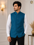 Premium Men's Teal Slim Fit Nehru Jacket | Cotton Blend Modi Waistcoat | Mandarin Collar Ethnic Jacket for Wedding, Festive & Party Wear