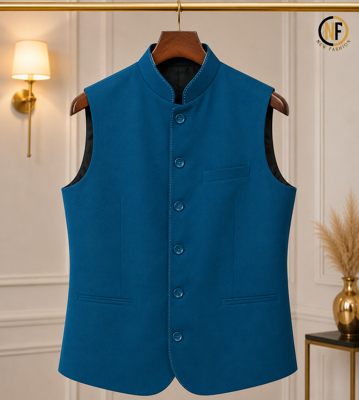 Premium Men's Teal Slim Fit Nehru Jacket | Cotton Blend Modi Waistcoat | Mandarin Collar Ethnic Jacket for Wedding, Festive & Party Wear
