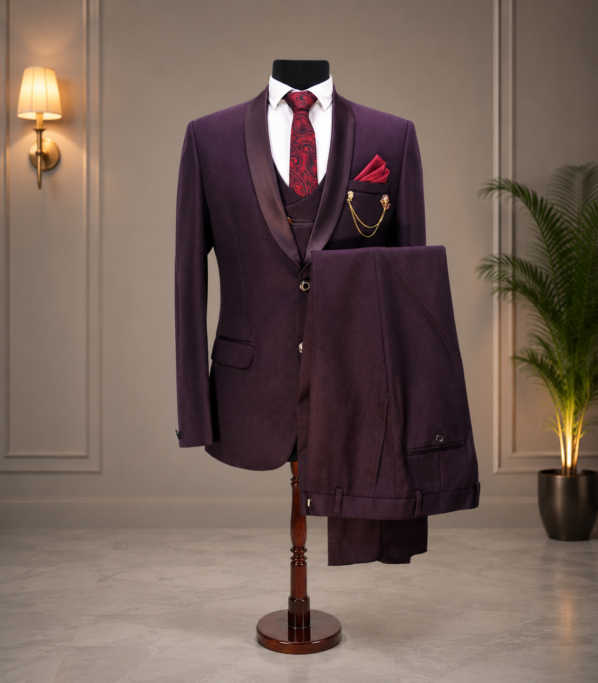 Premium 3-Piece Slim Fit Suit for Men | Maroon Wedding, Party & Formal Wear