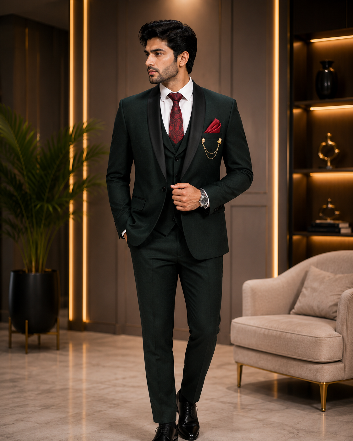 Premium Dark Green 3-Piece Slim Fit Suit for Men | Wedding, Reception & Formal Wear