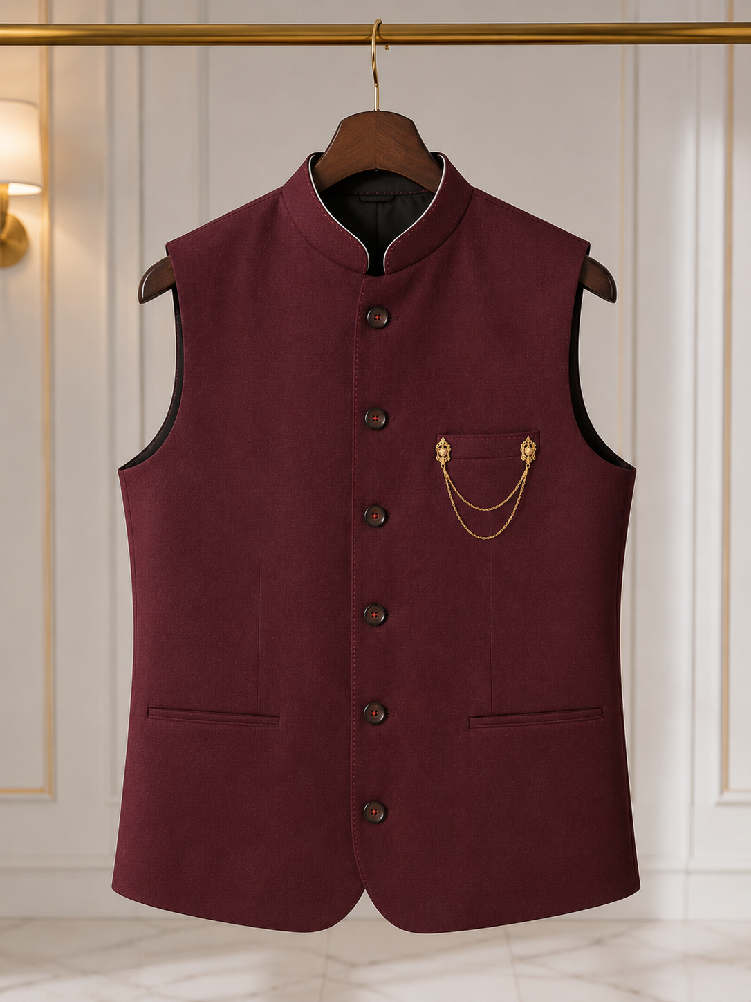 Premium Maroon Nehru Jacket for Men | Slim Fit Wedding, Party & Festive Ethnic Waistcoat