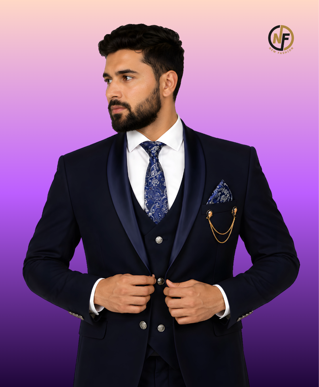 Premium 3-Piece Slim Fit Suit for Men | Navy Blue Formal, Wedding & Party Wear