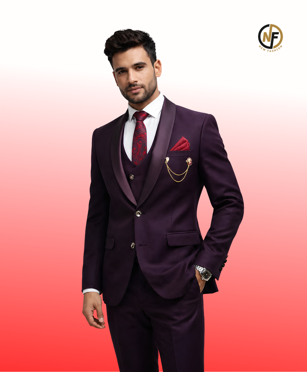 Premium 3-Piece Slim Fit Suit for Men | Maroon Wedding, Party & Formal Wear
