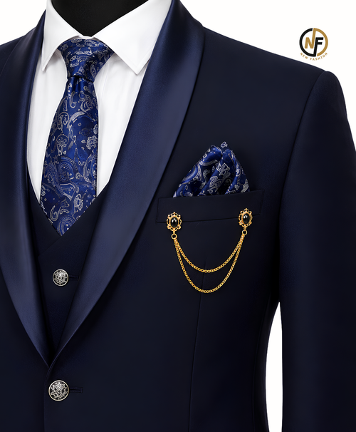 Premium 3-Piece Slim Fit Suit for Men | Navy Blue Formal, Wedding & Party Wear