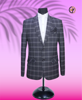 Premium Checkered Single-Breasted Blazer for Men | Grey Tweed Wedding, Party & Formal Wear
